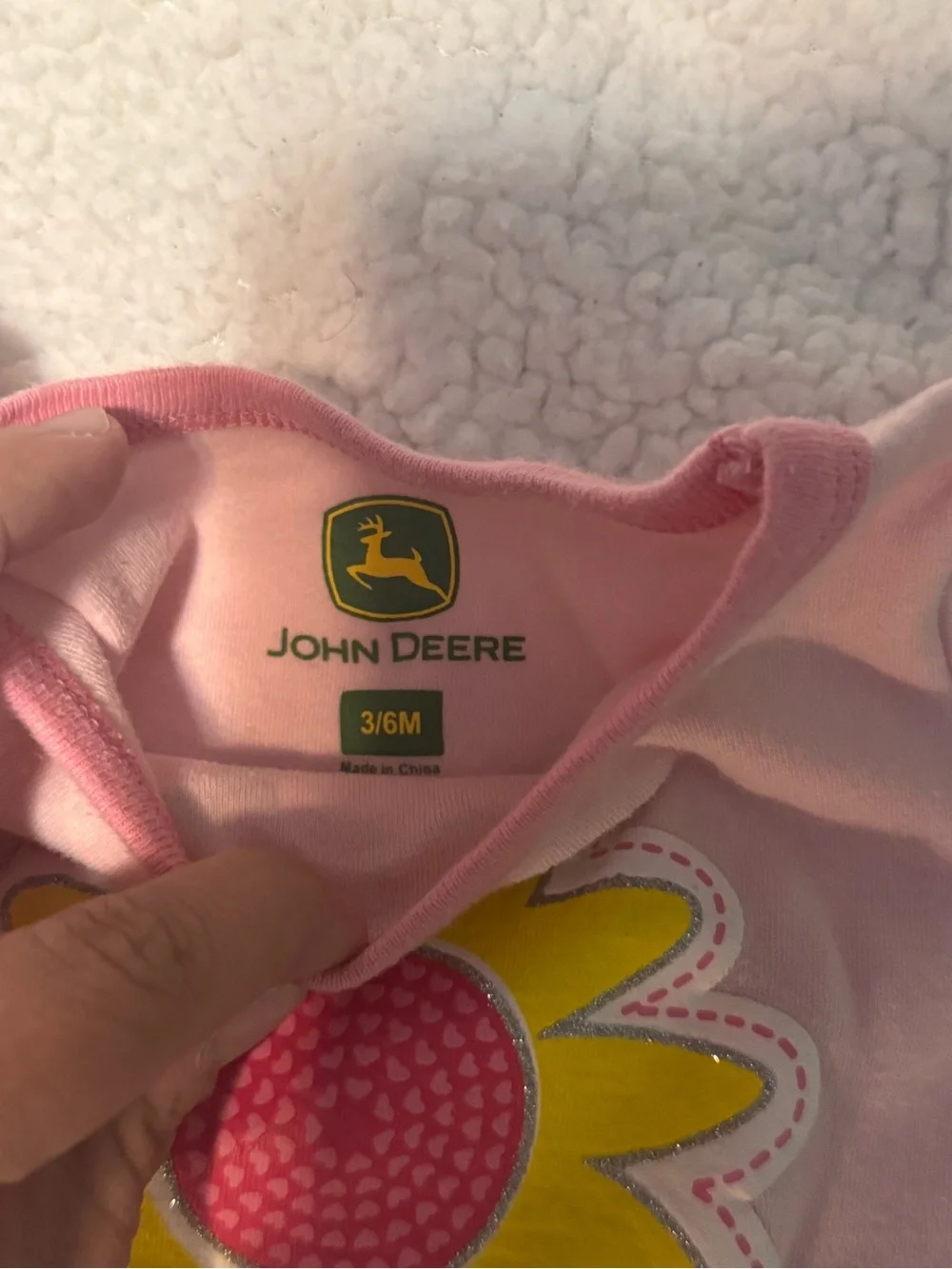 John Deere Pink Sunflower Applique Baby Bodysuit